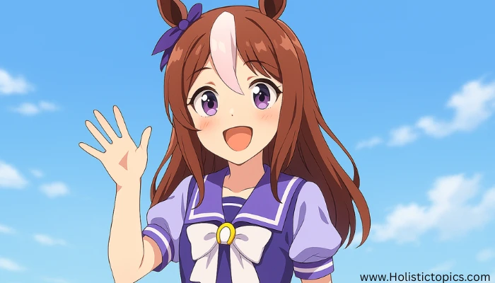 Cute anime style girl waving at the end of an Uma Musume chakra choices guide.