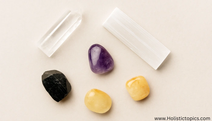 best crystals for cleansing your aura, including clear quartz and selenite for crystals for energy cleansing for beginners
