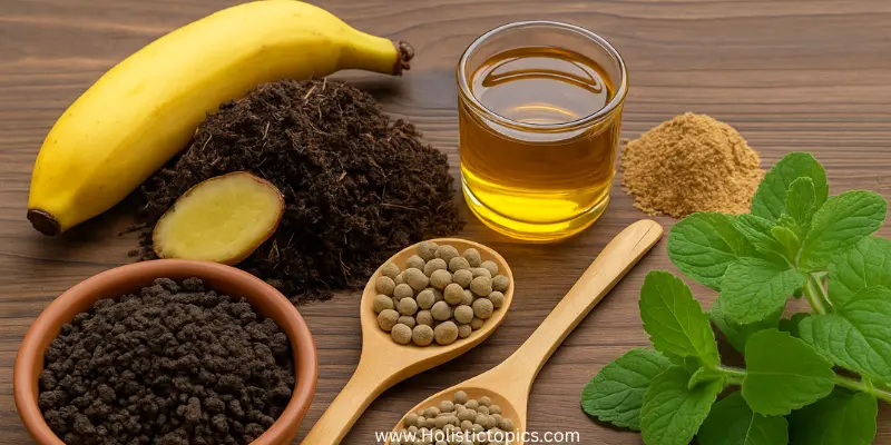 best organic plant food ingredients for fast growth featuring compost, banana peel, worm castings, and natural fertilizers